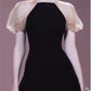 Black short skirt with transparent sleeves, slim waist and A-line short skirt for homecoming dress R4090