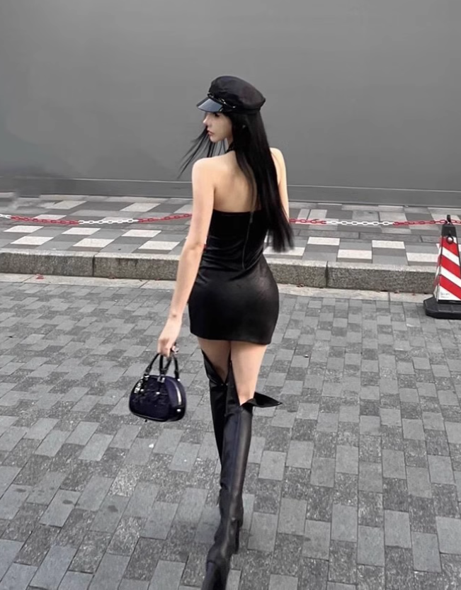 Sexy hot girl tube top waist dress 2025 large size high-end street hip leather R1115