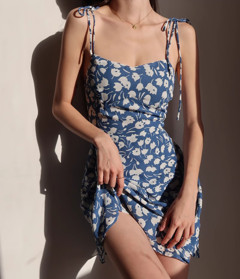 Retro girl slim fit floral dress waist suspender dress short skirt R2824