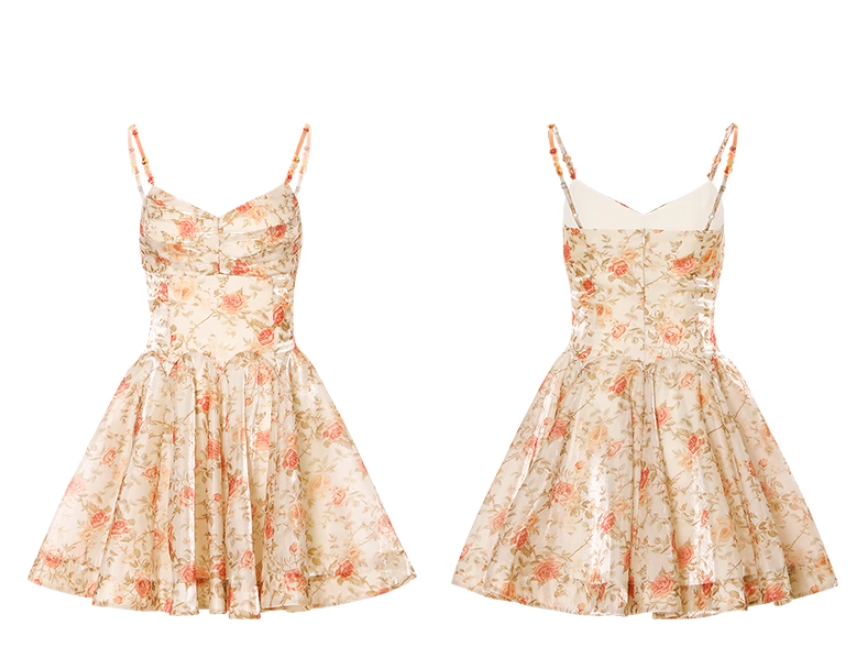 French suspender dress floral dress holiday wear short skirt R2698