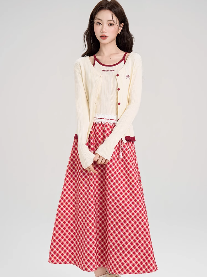 Gentle style knitted cardigan top skirt new style age-reducing outfit R2397
