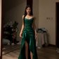 Dark blue halter-neck fitted waist slim slit sexy long ball gown R8069