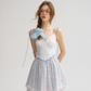 French blue skirt sweet floral suspender skirt holiday style ear-shaped short dress for women R3522