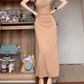 Large size French pure desire style V-neck pleated dress hot girl figure hip long skirt R1867