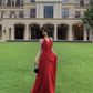 French seaside holiday long dress, temperament and slim red v-neck halter neck drape dress R1600