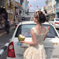 Women's romantic floral suspender dress sweet skirt R4948