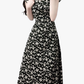 2025 Summer New French Black Floral Ruffled Medium Length Square Neck Dress R0914