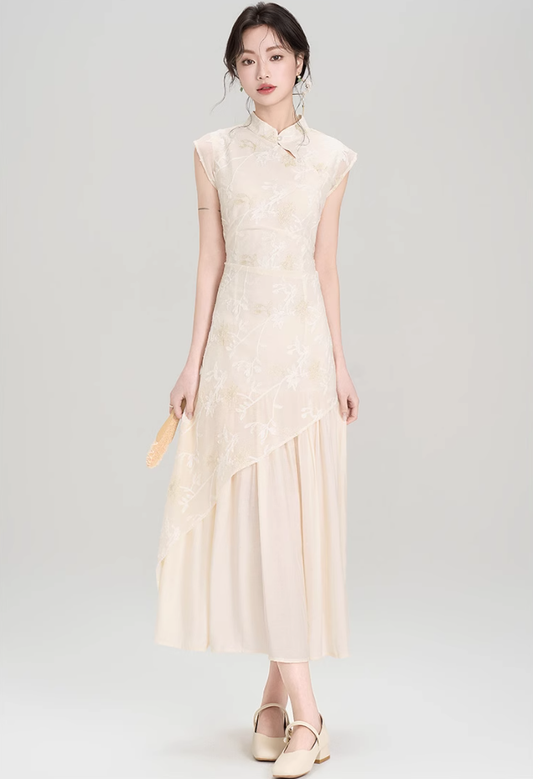 New Chinese style improved cheongsam dress new irregular retro waist temperament skirt R2368