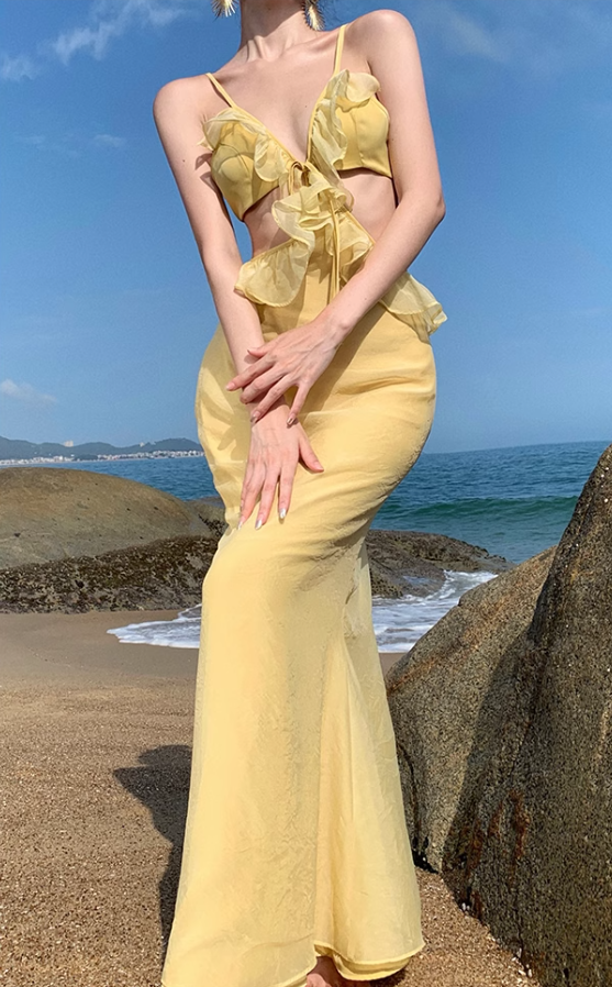 Sexy suspender dress pure desire style clothes super fairy vacation wear backless beach dress R1572