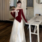 Fairy temperament high-end suit one-shoulder bow sweater with skirt two-piece suit R1725