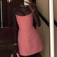 Pink cute tube top waist A-line short skirt homecoming dress R3577
