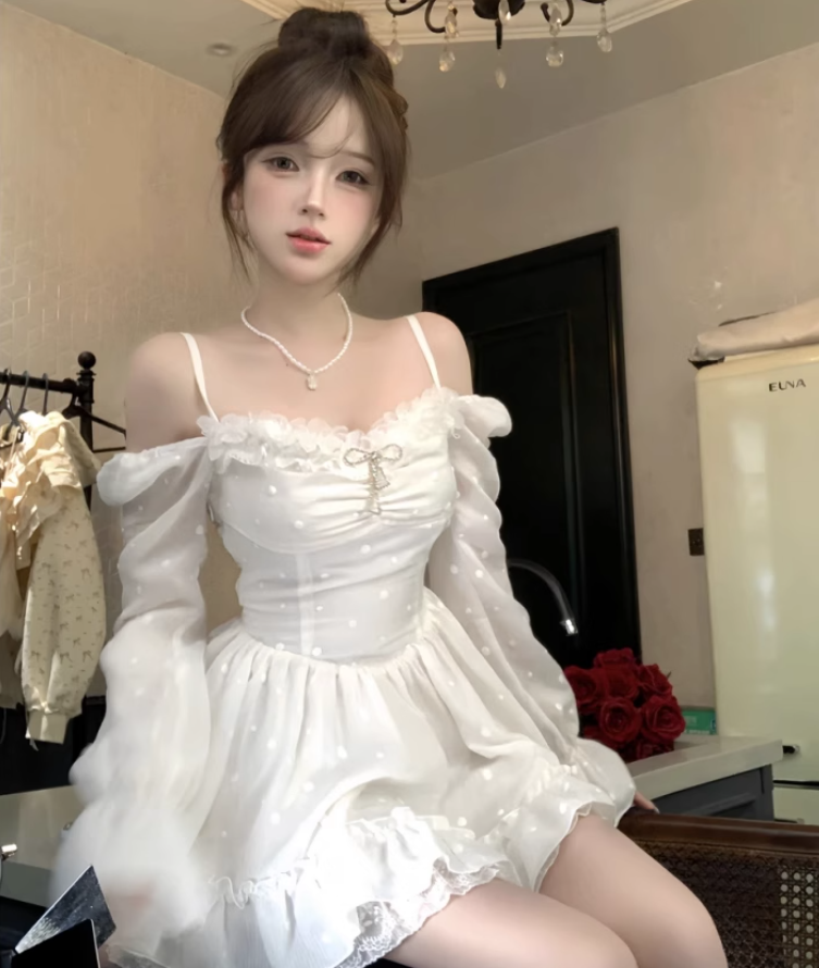 Large size French white moonlight dress sweet and beautiful princess tutu skirt R1877