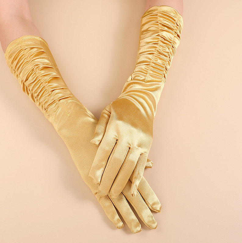Sunscreen long satin pleated bridal gloves satin fingerless gloves wedding wedding stage     S6263