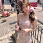 Gradient printing waist slimming suspender dress summer slim French skirt R4953