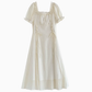 French style gentle waist apricot dress beautiful summer skirt R1922