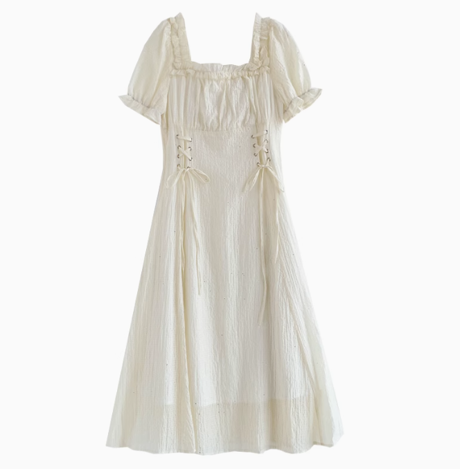 French style gentle waist apricot dress beautiful summer skirt R1922