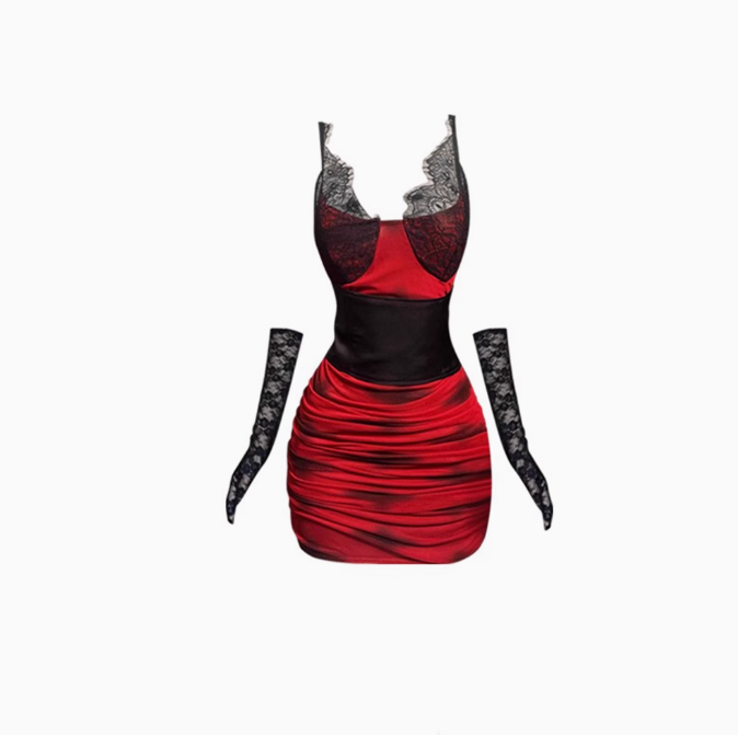 Sexy hot girl lace suspender dress 2025 large size royal sister Christmas battle suit R1265