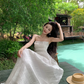 Beach dress suspenders backless dress temperament long skirt holiday style R1565