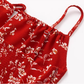 2025 Summer New Red Floral Waisted Seaside Vacation Short Suspender Dress R0950