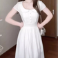 Elegant and decent skirt, gentle style, beautiful waist A-line white dress R0717