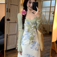 Fairy New Chinese Retro Jacquard Suspender Skirt Flower Long Skirt Tea Break Dress R1759
