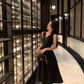 French black V-neck sleeveless dress summer retro Hepburn style waist slimming little black dress R4256