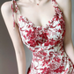 2025 summer new V-neck floral petite red A-line holiday suspender dress R0963