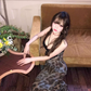 Sexy hot girl lace suspender dress 2025 leopard print waist hip fishtail skirt R1198