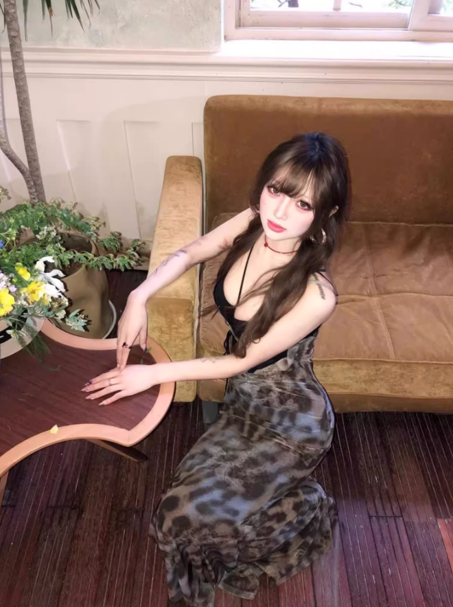 Sexy hot girl lace suspender dress 2025 leopard print waist hip fishtail skirt R1198