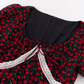 2025 Summer New French Red Cherry Floral Square Neck Short Sleeve Long Dress R0930