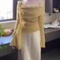 A complete set of outfits yellow one-shoulder top hip skirt 2025 two-piece suit R0768