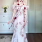 Retro floral one-shoulder dress with gentle temperament and slim waist and hip skirt R0645