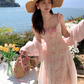 Pink long atmospheric mesh halter dress for women, a summer French retro slimming dress R4788
