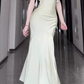 French ruffled sling satin dress large size high-end dress temperament slim fishtail skirt R1840
