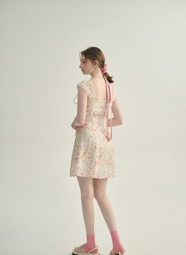 French seaside dress short skirt suspender skirt floral skirt R2759