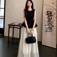 Fairy retro new Chinese suit sleeveless black vest blouse top high waist skirt two-piece suit R1713