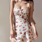 French retro floral sexy waist suspender dress A-line short skirt R2826
