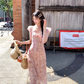 This summer French retro dress with a printed square collar and small flying sleeves is a slimming and form-fitting dress for women R4787