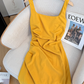 French pure desire pleated suspender dress for women new style waist slimming slit hip skirt R4030