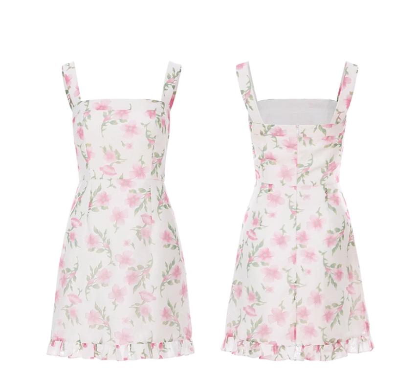 French floral suspender short dress R2710