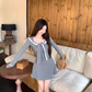Sweet and spicy navy collar long-sleeved dress 2025 pure desire waist A-line short skirt R1094