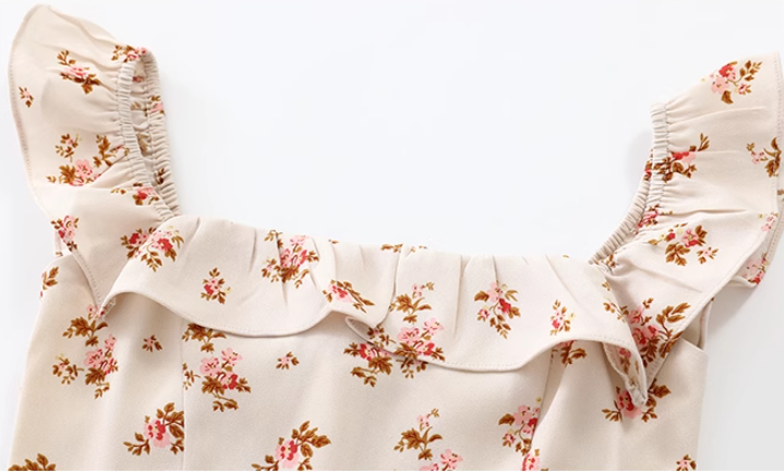 French holiday style small flying sleeves 2025 new dress with floral print R2603