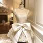White lace suspenders slim waist A-line skirt short skirt homecoming dress R4161