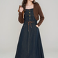Knitted cardigan with denim suspender dress new high-end suit skirt two-piece set R2400