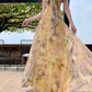 Gentle style floral suspender dress with backless and beautiful long dress R0561