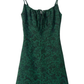 2025 Summer New Retro Sexy Floral Green A-line Short Suspender Dress R0934
