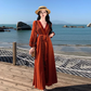 Travel wear retro ethnic style one-piece dress long sleeve seaside holiday wrap dress R1626