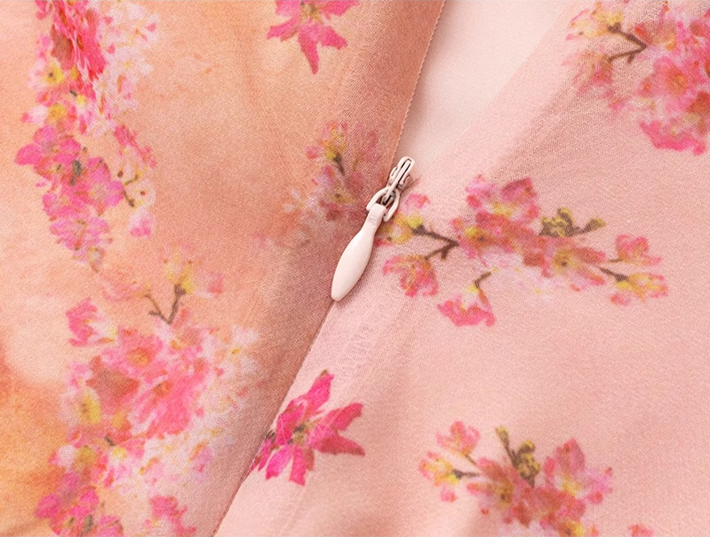 2025 summer new pink floral gentle style small flying sleeve waist lace dress R0954