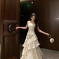 French gentle style ruffled sling dress temperament lady high-end waist hip banquet dress skirt R0410