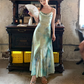 Waist-hugging, swaying neckline, gradient color fishtail A-line dress, summer French temperament suspender skirt R4701